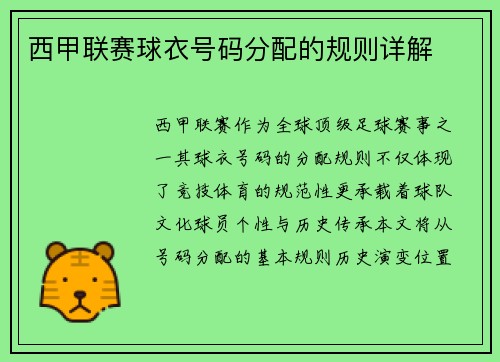 西甲联赛球衣号码分配的规则详解